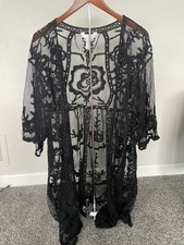 LC Lauren Conrad Lace Kimono Duster Tagged One Size Black Floral Sheer Boho