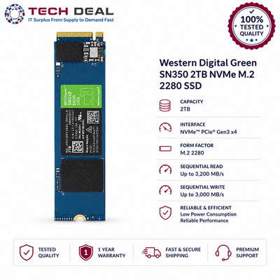 Western Digital WD Green SN350 2TB NVMe PCIe Gen3 M.2 2280 SSD WDS200T3G0C