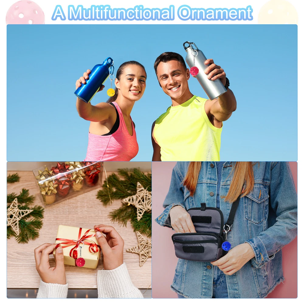 Colorful PE Plastic Pickleball Keychain Ornaments in 3 Styles Colorful PE Plastic Pickleball Keychain Ornaments in 3 Styles