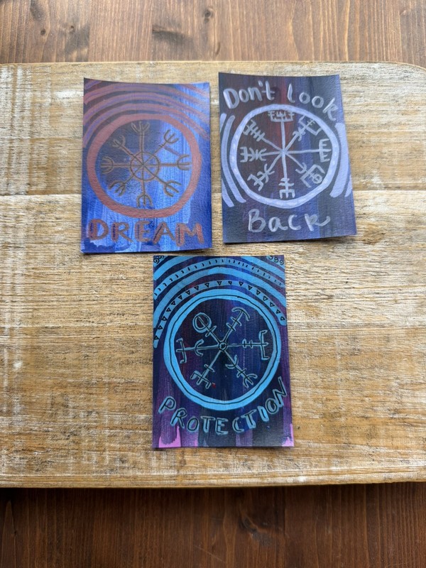 Original ACEO Acrylic Mini Painting 2.5x3.5 Art Nordic Runes Set of 3 Aceo Art