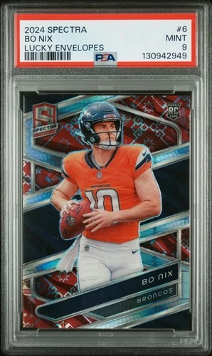 2024 Panini Spectra Bo Nix Lucky Envelops Prizm /8 Rookie RC #6 PSA 9 Mint