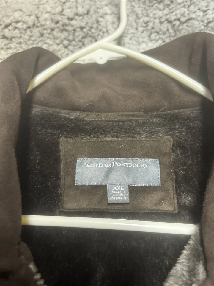 Perry Ellis Portfolio Brown Full Zip Faux Fur Lined Bomber Jacket Mens XXL - Image 3 of 4