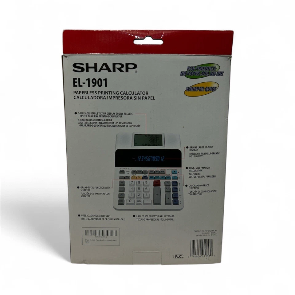 Sharp EL-1901 Paperless Printing Calculator with Check and Correct 12-Digit LCD - Image 4 of 4