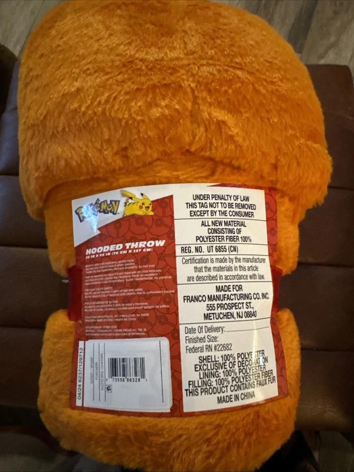 Pokemon Charmander 30 x 50” Soft Hooded Throw Blanket Christmas Birthday Gift - Image 2 of 2