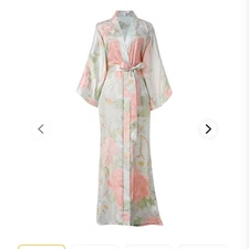 Babeyond Long Pastel Floral Satin Robe Kimono Large