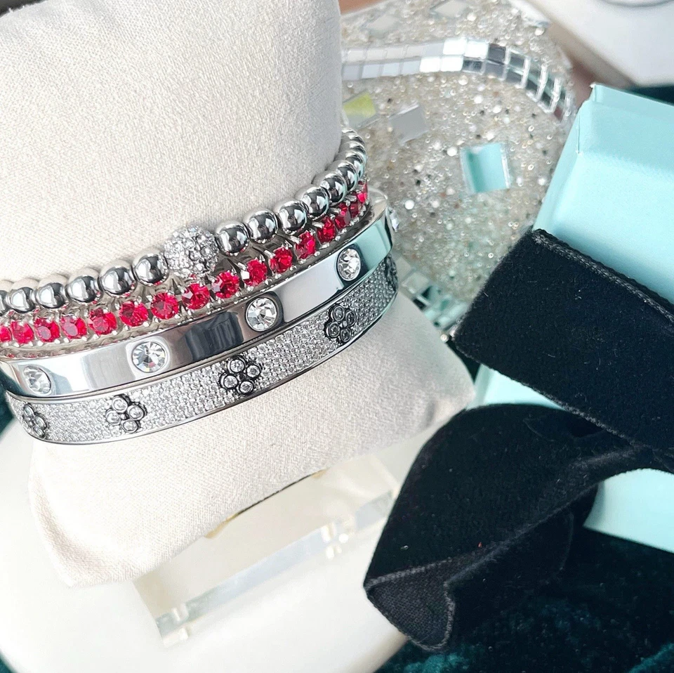 Brazalete tenis Park Lane ROUGE rojo micro circonita cúbica 4 mm plata impresión venta al por menor $128 Foto 3 de 4