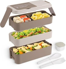Lunch Box For Kids Adults Food Container,3 Layers All-in-One Stackable Bento Box