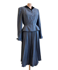1950s JOSELLI Suit Grey Mirari Wool Raeford Fabric Nip Waist Suit sz S Maisel