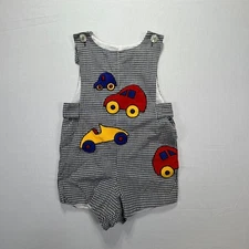 Vintage Chocolate Soup Kids Gingham Car Applique Shortall Size 4 Handmade USA