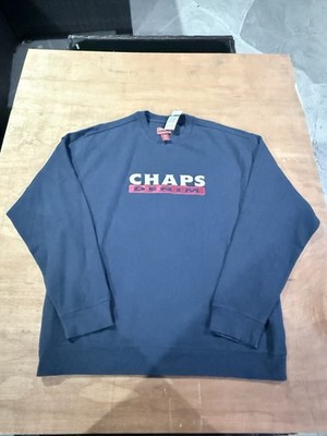 NWT Vintage 90s Chaps Denim Spellout Sweatshirt Navy Blue XL Deadstock