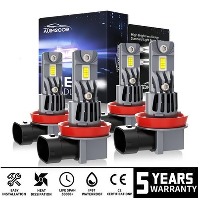 H11 H11 For Chevy Malibu Impala LED Headlight HiGH&Low Beam Combo 4 Bulbs 6000K