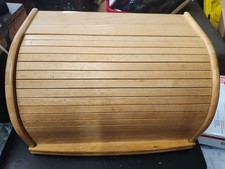 Beautiful Wooden Roll Top Breadbox Vintage Br...