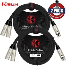 2-PACK Kirlin 1FT Splitter Y-Cable 3-Pin XLR Female to Dual XLR Male Y-303-01