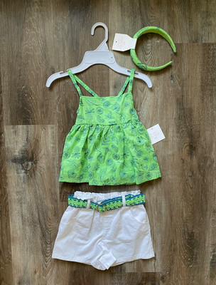 SIGRID OLSEN nwt Green Shirt, White Shorts & Headband Set~Girl's size SMALL~5/6