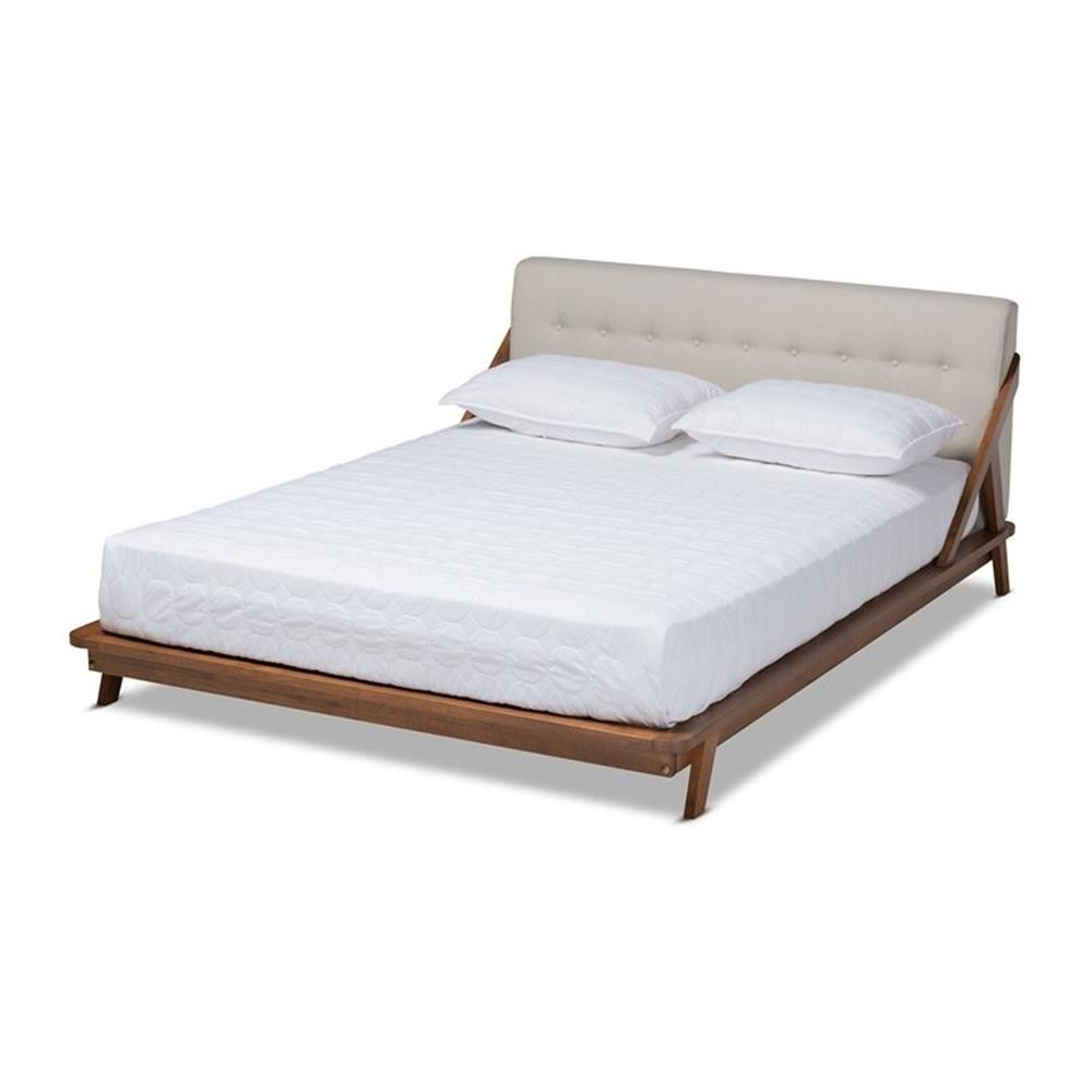 Baxton Studio Sante Mid-Century Wood and Fabric Queen Platfo