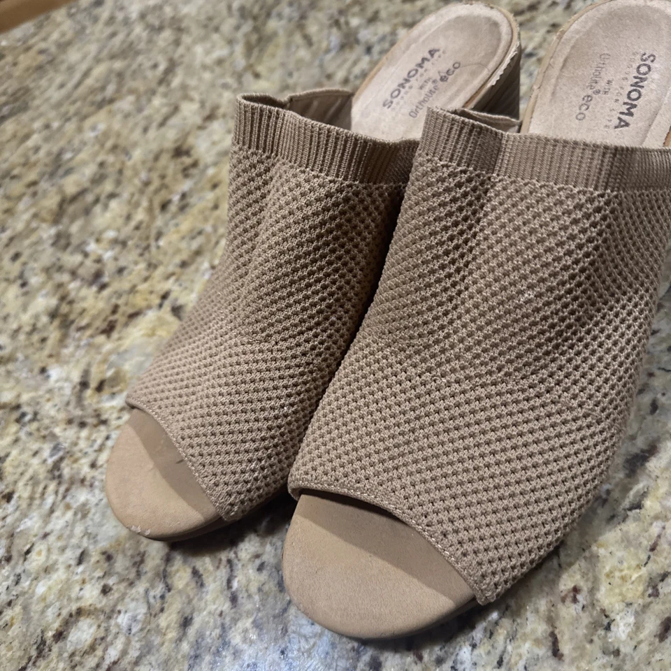 Zapatos de tacón alto Sonoma Goods For Life vestido de tilo mulas tostado para mujer talla: 9,5 M Foto 2 de 4