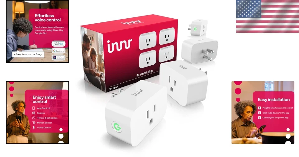 Paquete de 4 enchufes inteligentes Zigbee con monitoreo de energía - Compatible con Alexa y Philips Hue Foto 2 de 4