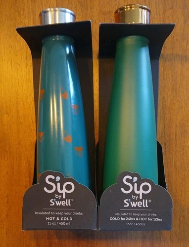 2 Sip By Swell 15 oz Stainless Steel Water Bottle NEW Evergreen Sly Fox Hot Cold