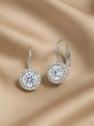 Ohrringe Paar Ohrhänger Doppel-Ring Halb Creolen 925 Silber mit VVS1 Moissanite - Bild 2 von 4