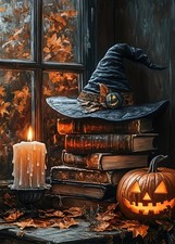 Witch Hat Halloween Diamond Art Kit 12 x 16 Inch 5D Craft