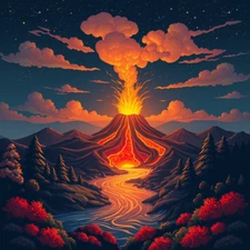 Digital picture  painting of volcano art printable file