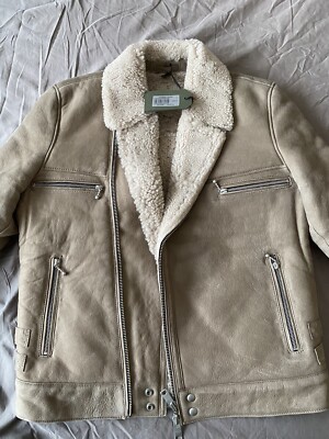 All Saints Mens Coleman Biker Leather Shearling Jacket Small New