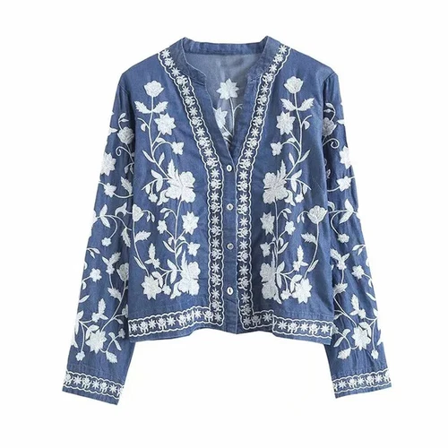 Embroidered Denim Long Sleeves Shirt Top Jacket! - Picture 3 of 12