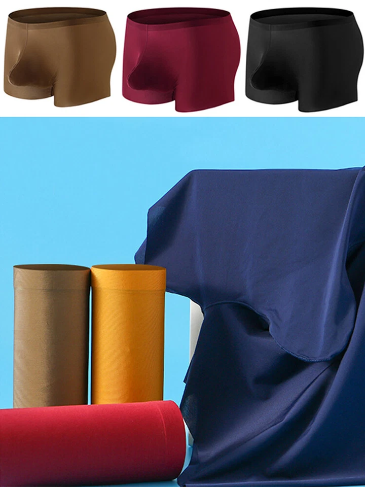 Boxer Da Uomo In Seta Color Ghiaccio Senza Cuciture Con Pantaloncini A ☆ - Immagine 4 di 4