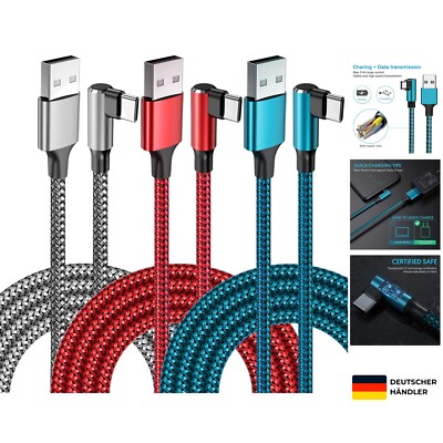 USB C Kabel 3Pack 0.9M/3FT 90 Grad USB Typ C Ladekabel USB C Schnellladekabel...