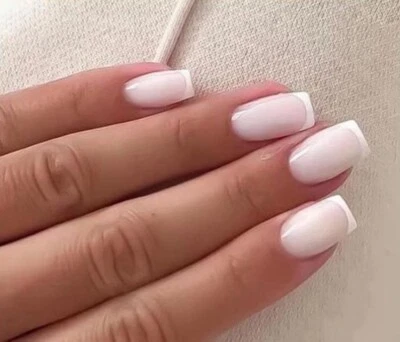 CIORGLOW Press On Medium Square Fake False Nails White French Tip Nail Pattern 24pcs