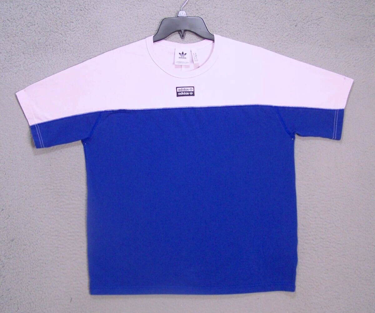 ADIDAS Shirt Adult Medium Blue Pink Color Block Logo Short Sleeve Active  Unisex