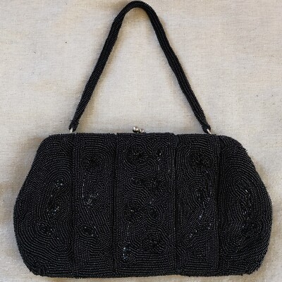 Vintage Black Beaded Wedding Party Evening Bag/Purse Clutch