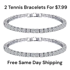 2 Tennis Bracelets Silver Plated  With AAA Cubic Zirconia For Women, Girl