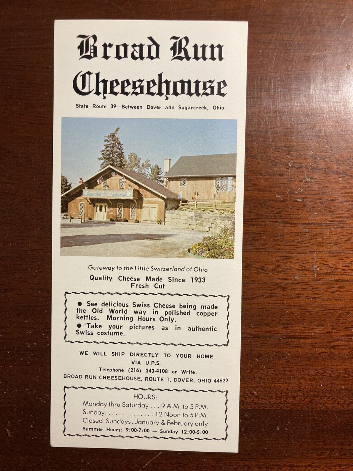 Broad Run Cheesehouse Dover Ohio OH Little Switzerland Swiss Cheese Vtg  Flier