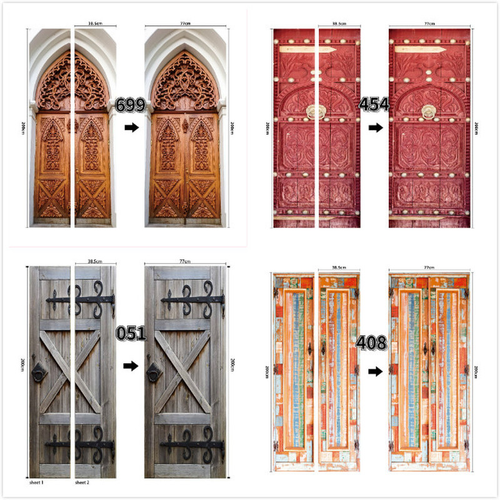 Retro Faux Wooden Door Sticker Mural Self-Adhesive Wallpaper Decal Home Decor - Picture 3 of 20