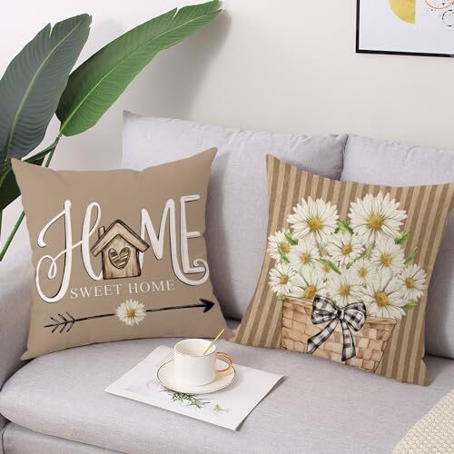 Juego de 4 fundas de almohada Daisy 18 x 18 Home Sweet Home Bless Our Home - Imagen 2 de 5