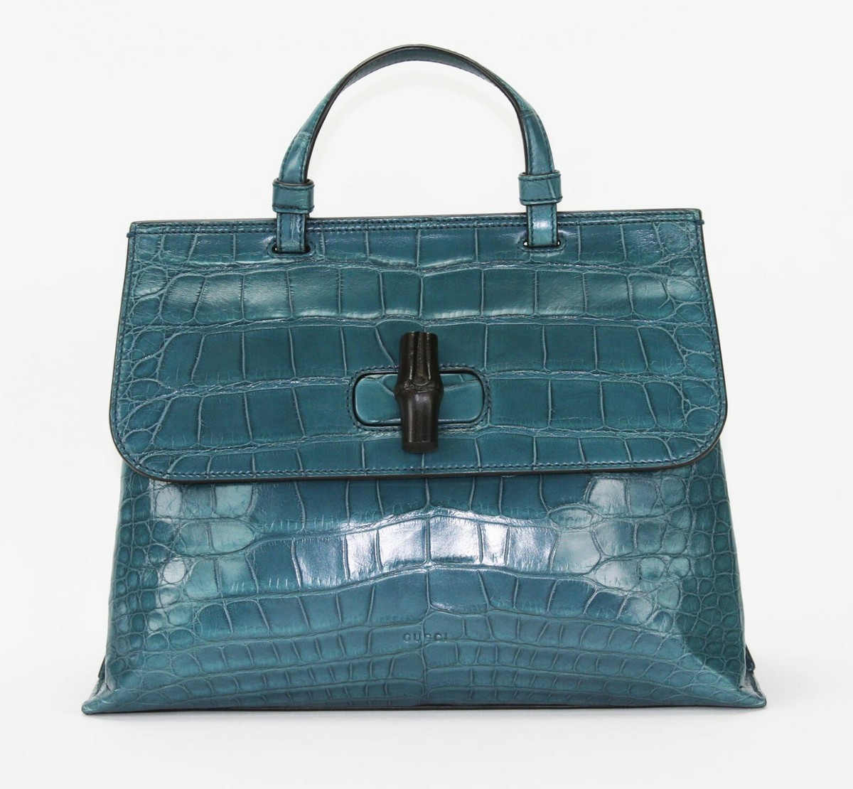 New $24.000 Gucci Crocodile Dusty Turquoise Top Handle Shoulder