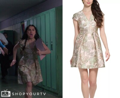 VINCE CAMUTO Women Blush Metallic Jacquard Pleated Cap Fit Flare Dress 12  L