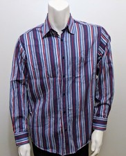 Bugatchi Uomo Men's M Long Sleeve Button Down Striped Dress Shirt Red/Blue EUC