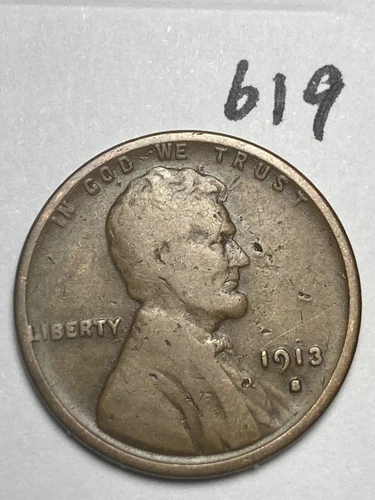 1913-S LINCOLN WHEAT CENT, rare date, "FINE" condition #619