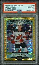 2019 O-PEE-CHEE PLATINUM #200 JACK HUGHES SEISMIC GOLD ROOKIE RC /50 PSA 10