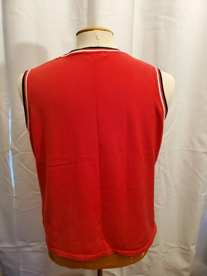 Camiseta blanca ciervo talla XL-16/18 roja con ribete azul sin mangas camiseta sin mangas acrílico nailon Foto 4 de 4