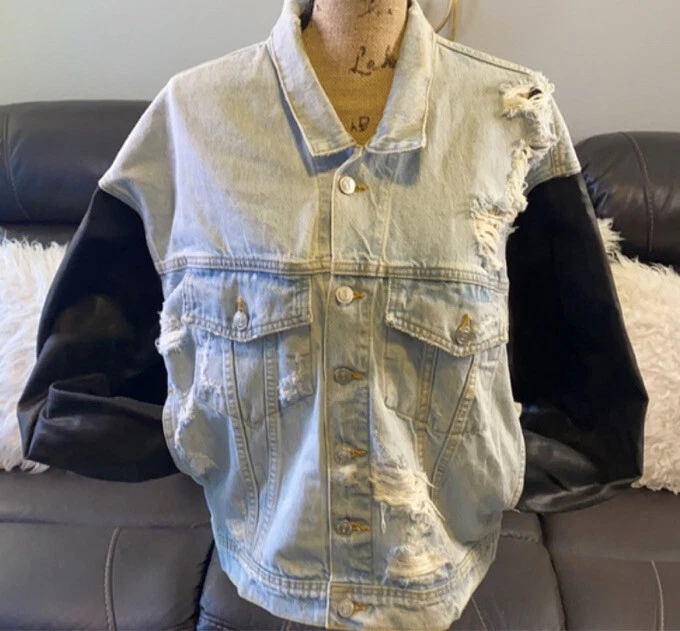 ALEXANDER MCQUEEN Giacca Revice Lt blu denim invecchiato McQueen OVERSIZE con maniche nere taglia M