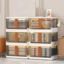 8.5Gal Foldable Storage Container w/ Lids Doors Stackable Organizer Bins