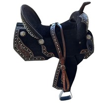 Deep Seat Western Horse Barrel Saddle Tack Set Roughout Leather 10-18" Free Ship