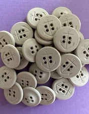 10 Vintage 4-Hole White Buttons with Nautical Anchor, 5/8" Dia.