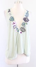 Camiseta sin mangas Free People Frida verde menta floral bordada tejida talla S nueva con etiquetas