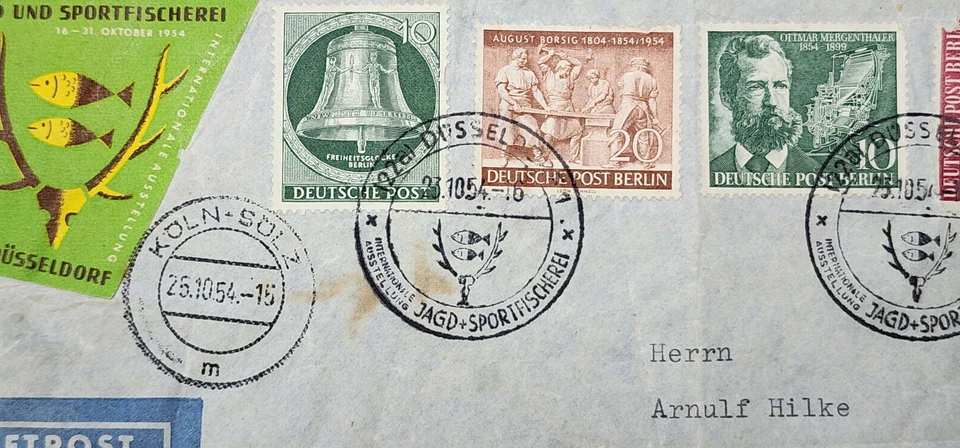 Alemania Registrada Postal Cubierta Estampillas Alemanas + Viñeta CAZA PESCA Assoc. Foto 2 de 4