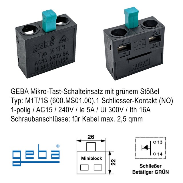 Geba Schalteinsatz Für Schlüsseltaster M-1T/1Ö Nr. 600.MO11.00 – Qualität Für Industrie & Sicherheit Geba Schalteinsatz Für Schlüsseltaster M-1T/1Ö Nr. 600.MO11.00 – Qualität Für Industrie & Sicherheit