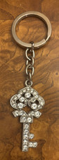 Silver Tone Bling Crystal Rhinestone Skeleton Key Keyring